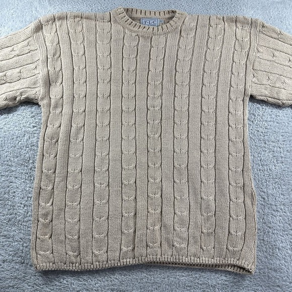 VINTAGE‎ Fisherman Cable Knit Sweater Mens XL Beige Earth Tones Heavyweight USA - Picture 3 of 8